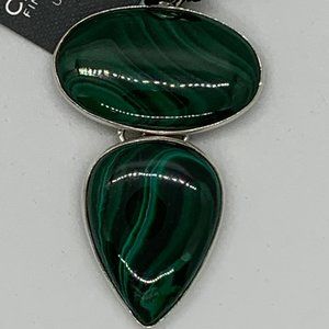 .950 Sterling Silver Malachite Double Pendant NEW